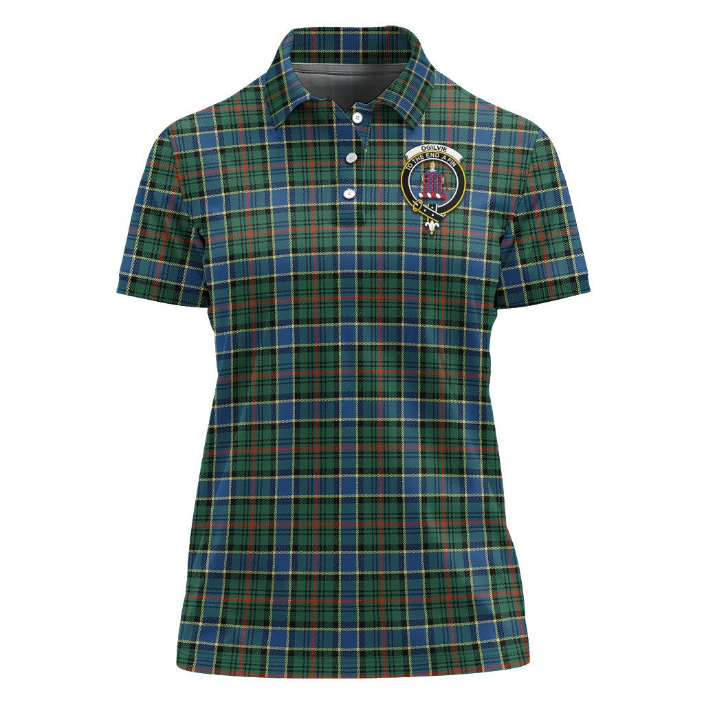 Ogilvie (Ogilvy) Hunting Ancient Tartan Polo Shirt with Family Crest For Women - Tartan Vibes Clothing