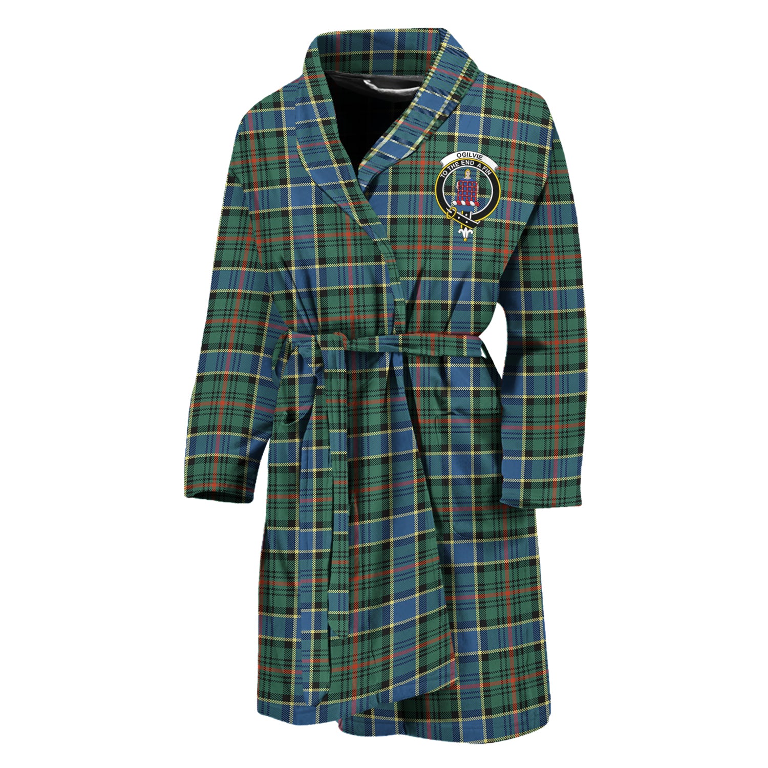 Ogilvie (Ogilvy) Hunting Ancient Tartan Bathrobe with Family Crest Unisex M - Tartan Vibes Clothing