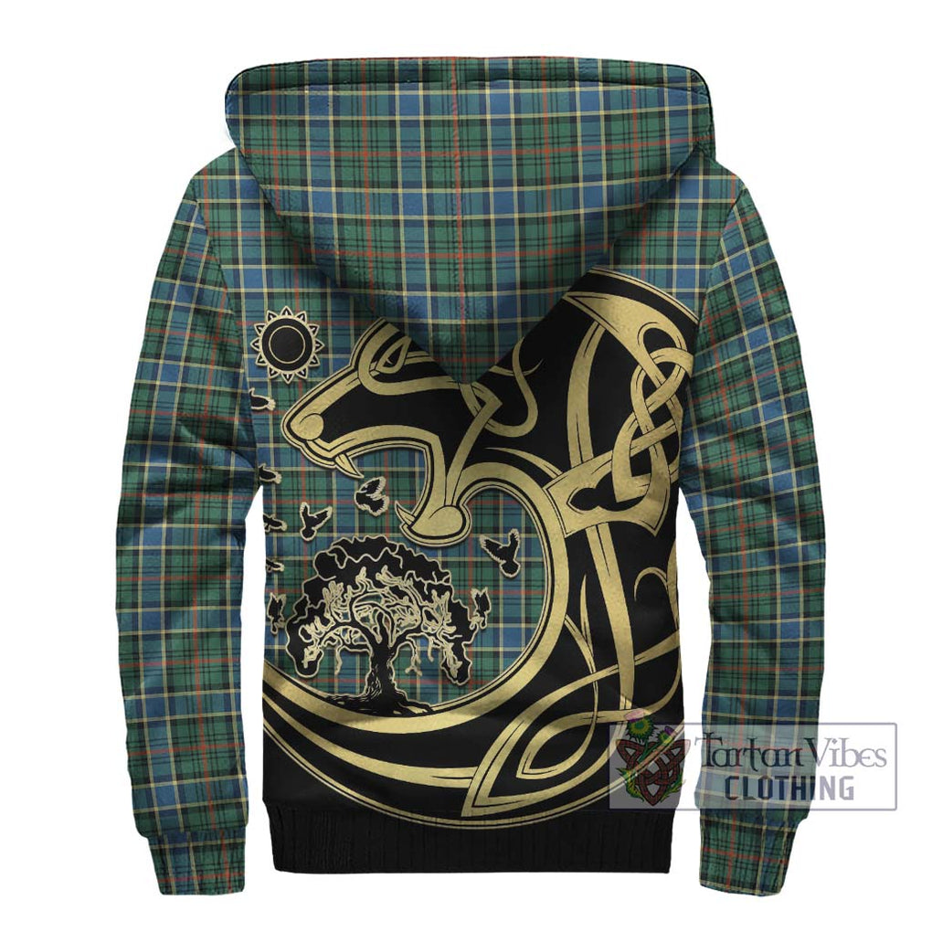 Ogilvie (Ogilvy) Hunting Ancient Tartan Sherpa Hoodie with Family Crest Celtic Wolf Style - Tartan Vibes Clothing