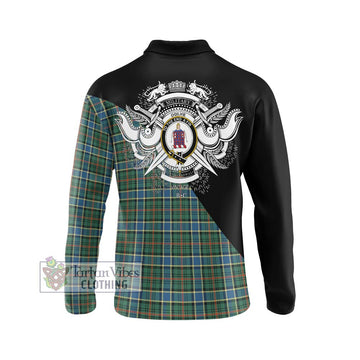 Ogilvie (Ogilvy) Hunting Ancient Tartan Long Sleeve Polo Shirt with Family Crest and Military Logo Style