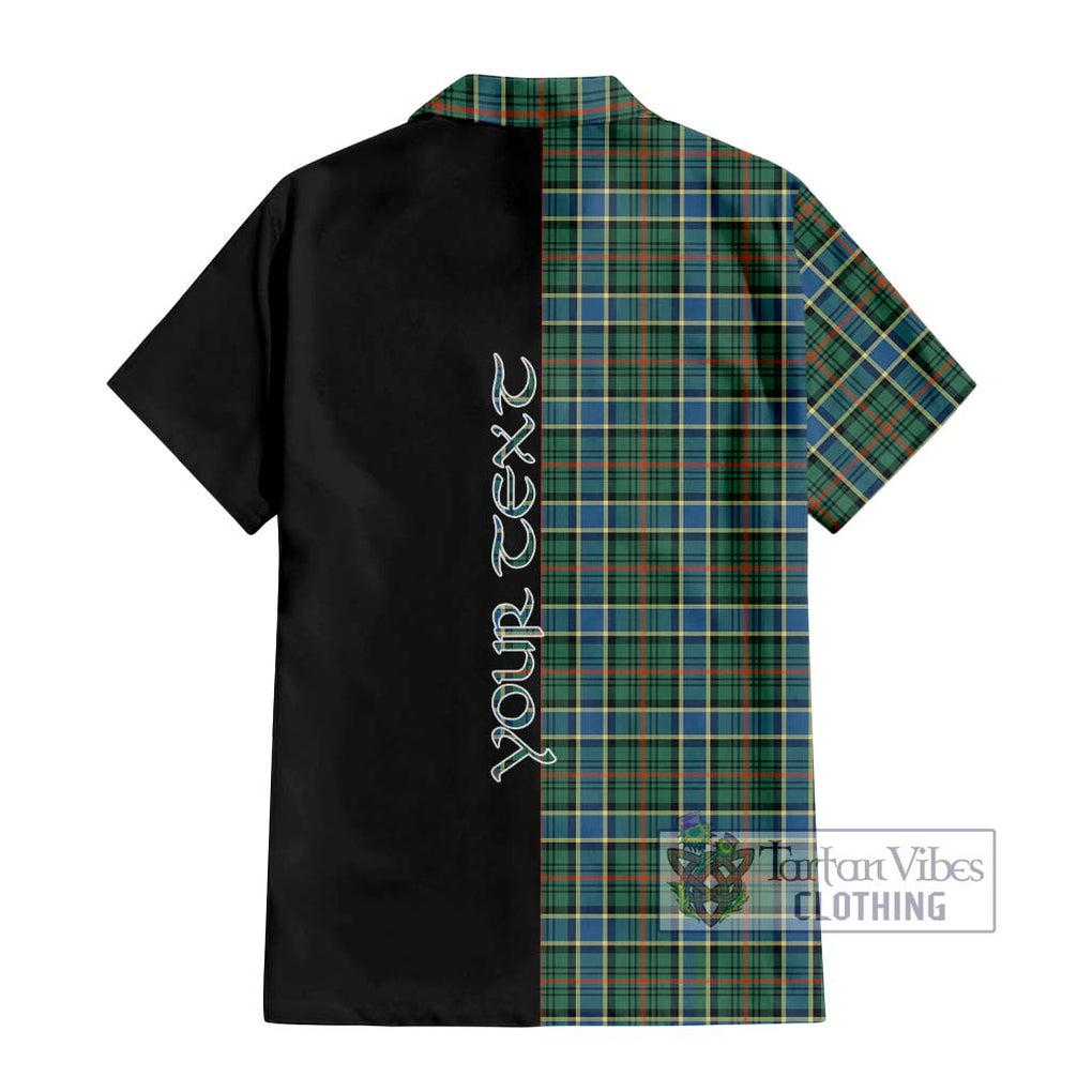 Ogilvie (Ogilvy) Hunting Ancient Tartan Short Sleeve Button Shirt with Family Crest and Half Of Me Style - Tartanvibesclothing Shop