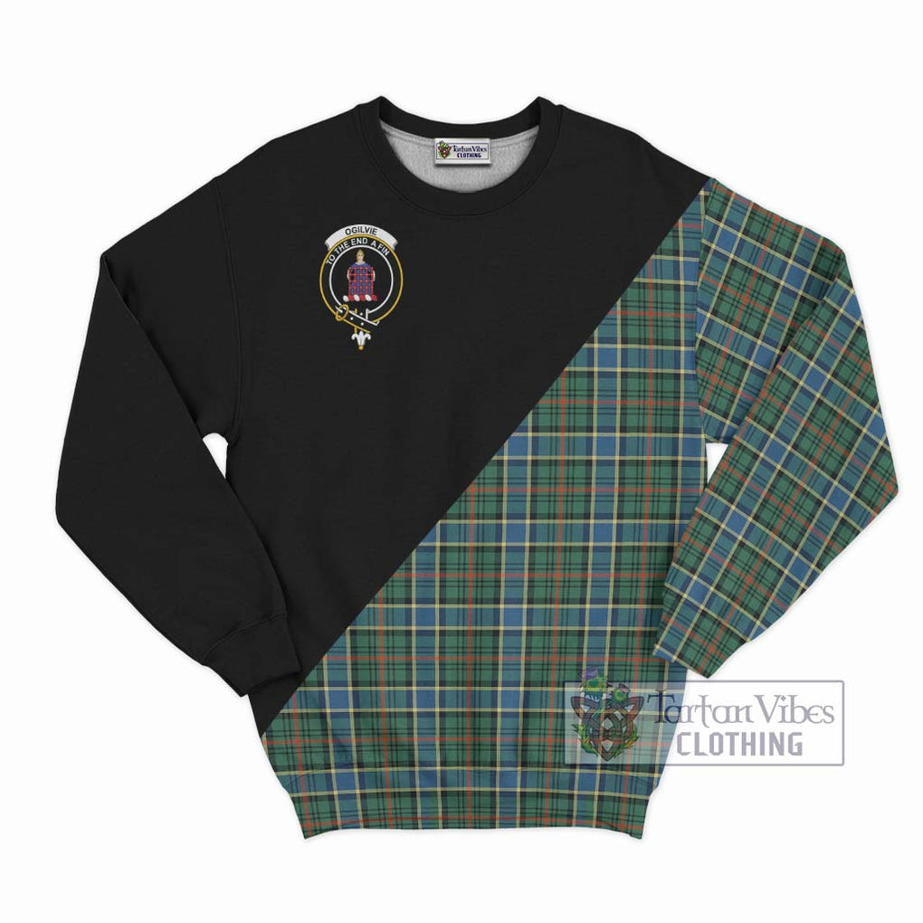 Ogilvie (Ogilvy) Hunting Ancient Tartan Sweatshirt with Family Crest and Military Logo Style - Tartanvibesclothing Shop