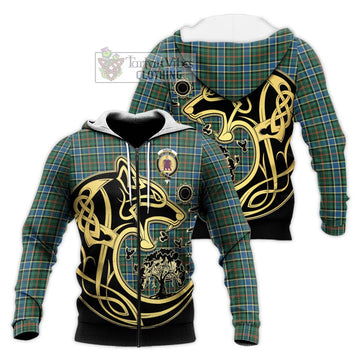 Ogilvie (Ogilvy) Hunting Ancient Tartan Knitted Hoodie with Family Crest Celtic Wolf Style