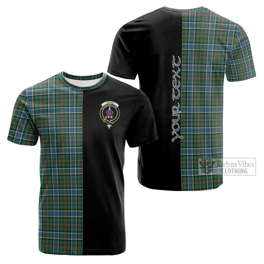 Tartan Vibes Clothing Ogilvie (Ogilvy) Hunting Ancient Tartan Cotton T-shirt with Family Crest and Half Of Me Style