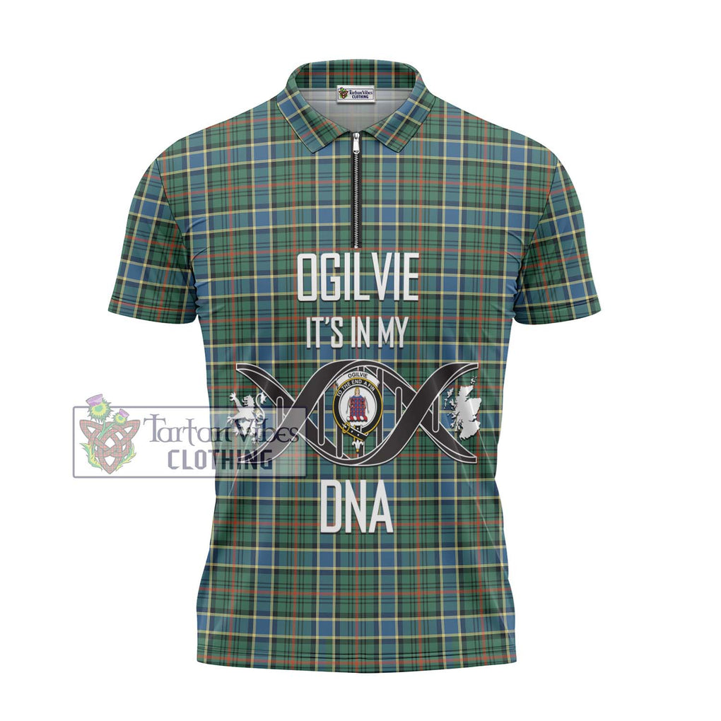 Ogilvie (Ogilvy) Hunting Ancient Tartan Zipper Polo Shirt with Family Crest DNA In Me Style - Tartanvibesclothing Shop