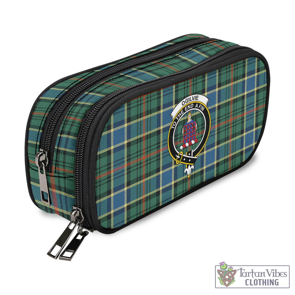 Tartan Vibes Clothing Ogilvie (Ogilvy) Hunting Ancient Tartan Pen and Pencil Case with Family Crest