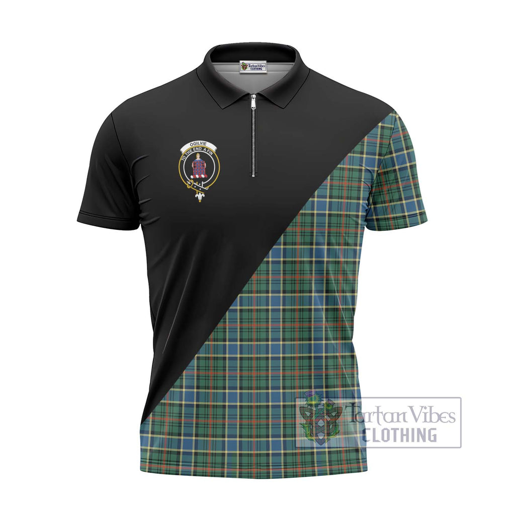 Ogilvie (Ogilvy) Hunting Ancient Tartan Zipper Polo Shirt with Family Crest and Military Logo Style - Tartanvibesclothing Shop