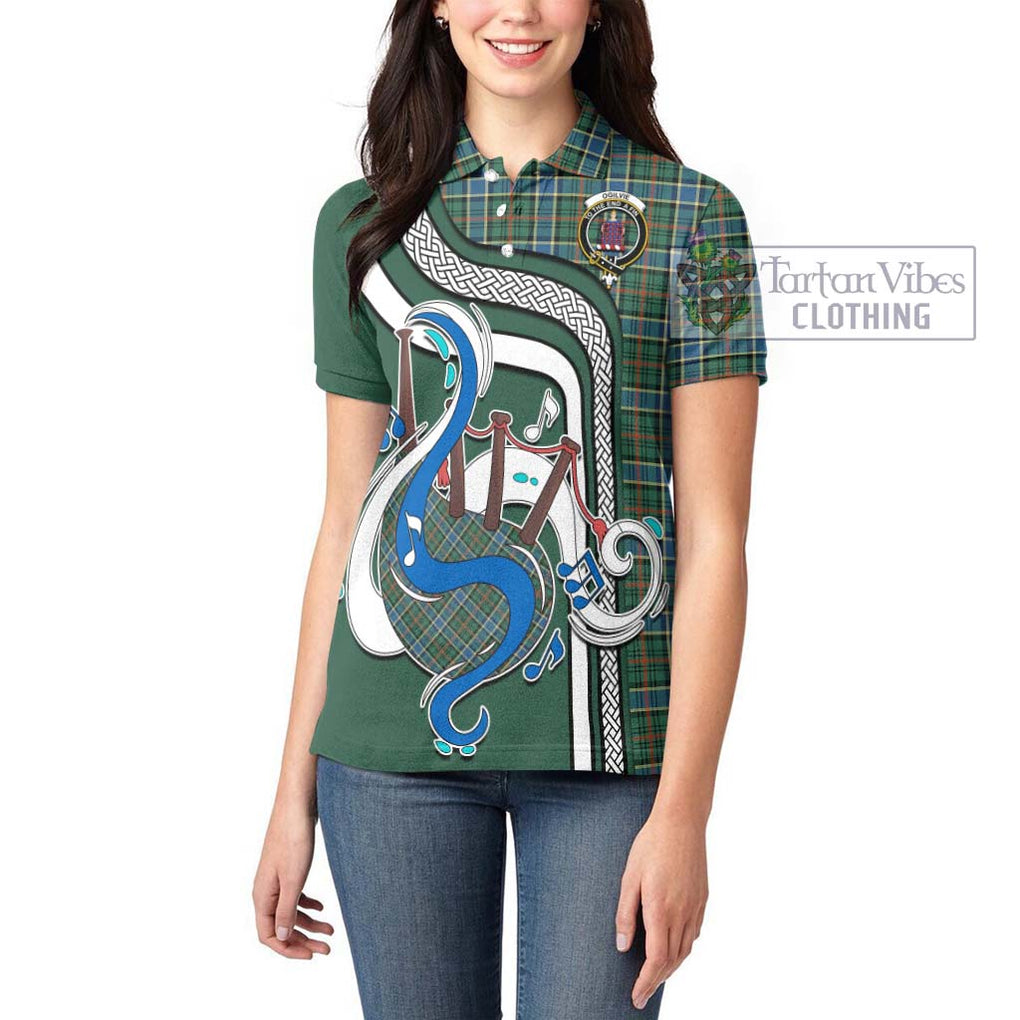 Ogilvie (Ogilvy) Hunting Ancient Tartan Women's Polo Shirt with Epic Bagpipe Style - Tartanvibesclothing Shop