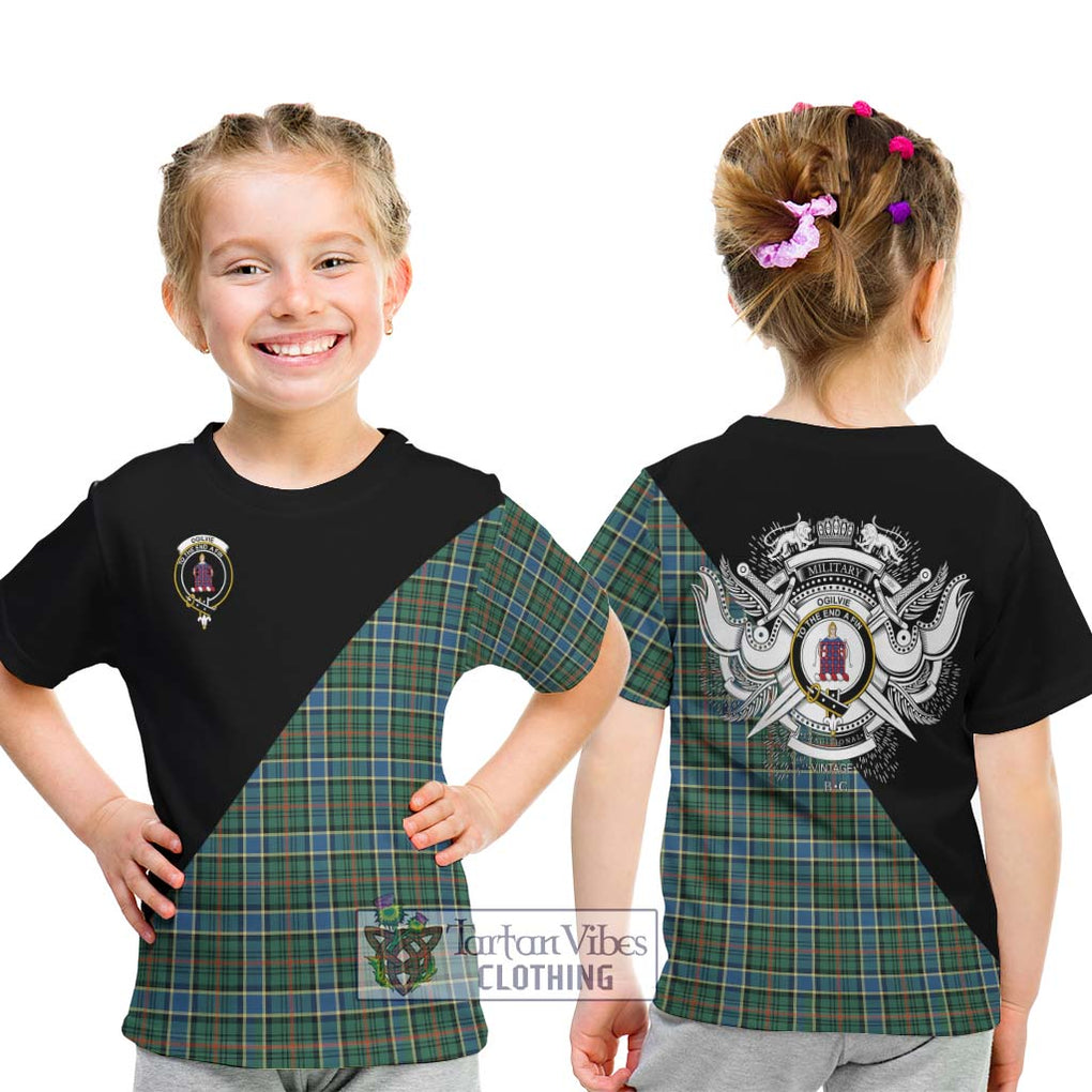 Ogilvie (Ogilvy) Hunting Ancient Tartan Kid T-Shirt with Family Crest and Military Logo Style - Tartanvibesclothing Shop