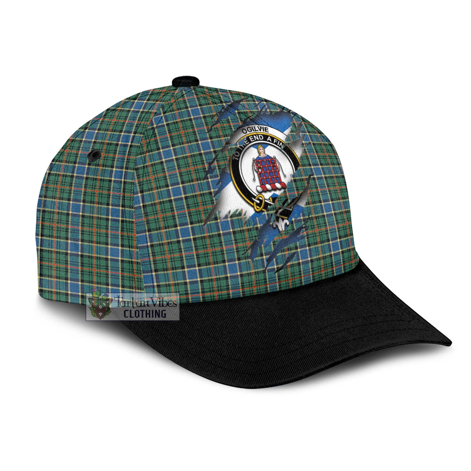 Tartan Vibes Clothing Ogilvie (Ogilvy) Hunting Ancient Tartan Classic Cap with Family Crest In Me Style