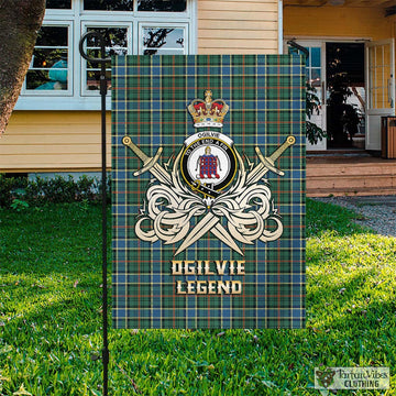 Ogilvie (Ogilvy) Hunting Ancient Tartan Flag with Clan Crest and the Golden Sword of Courageous Legacy