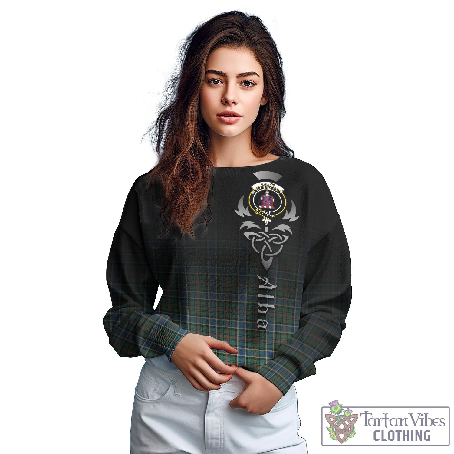 Tartan Vibes Clothing Ogilvie (Ogilvy) Hunting Ancient Tartan Sweatshirt Featuring Alba Gu Brath Family Crest Celtic Inspired