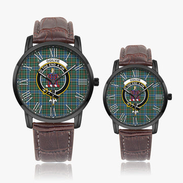 Ogilvie (Ogilvy) Hunting Ancient Tartan Family Crest Leather Strap Quartz Watch