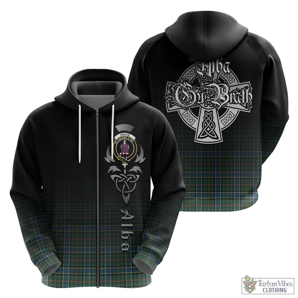 Tartan Vibes Clothing Ogilvie (Ogilvy) Hunting Ancient Tartan Hoodie Featuring Alba Gu Brath Family Crest Celtic Inspired