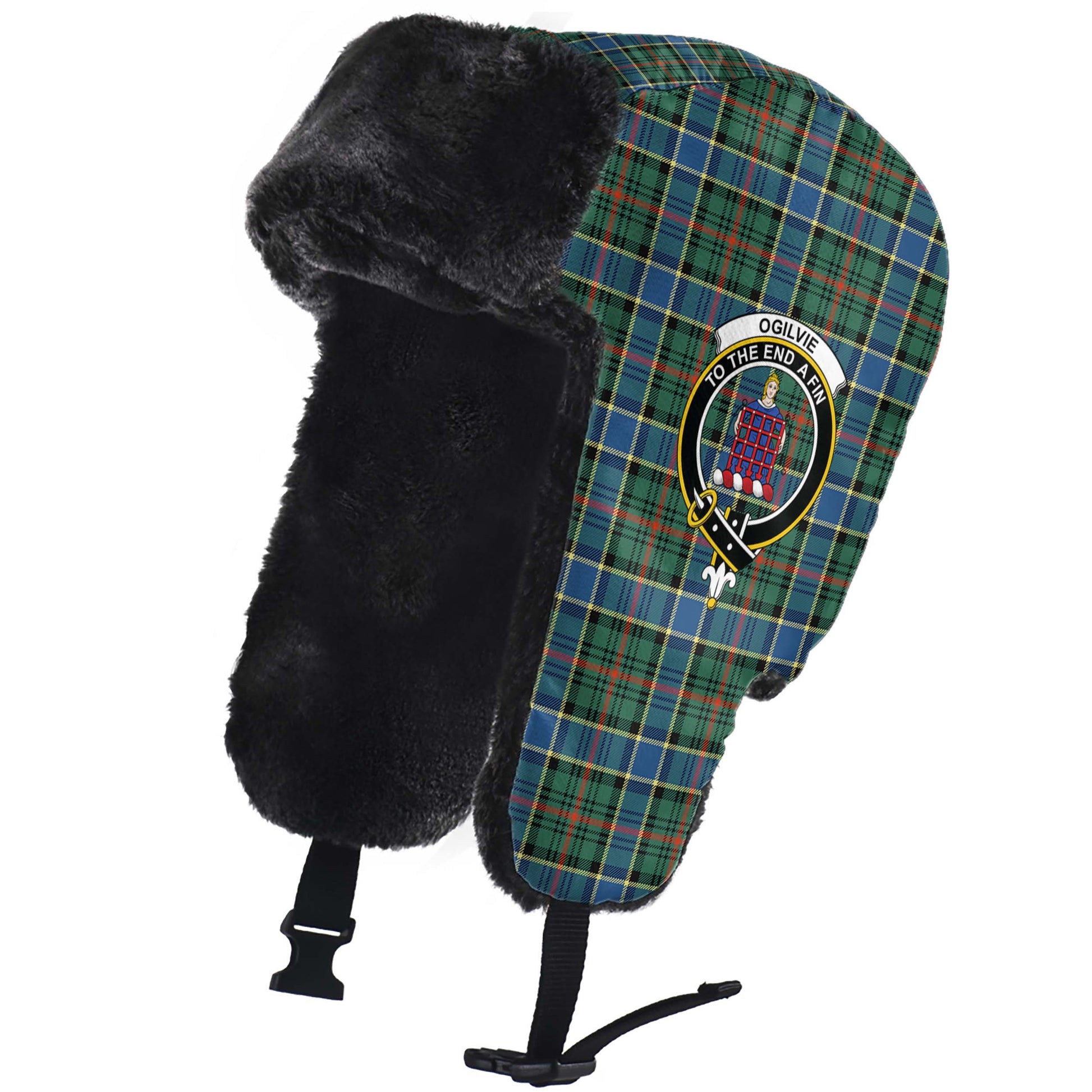 Ogilvie (Ogilvy) Hunting Ancient Tartan Winter Trapper Hat with Family Crest - Tartanvibesclothing