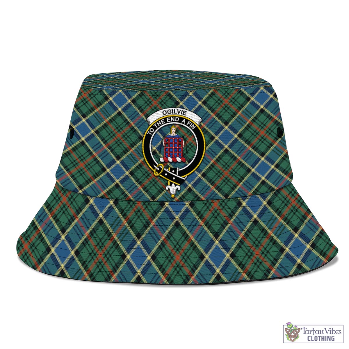 Tartan Vibes Clothing Ogilvie (Ogilvy) Hunting Ancient Tartan Bucket Hat with Family Crest