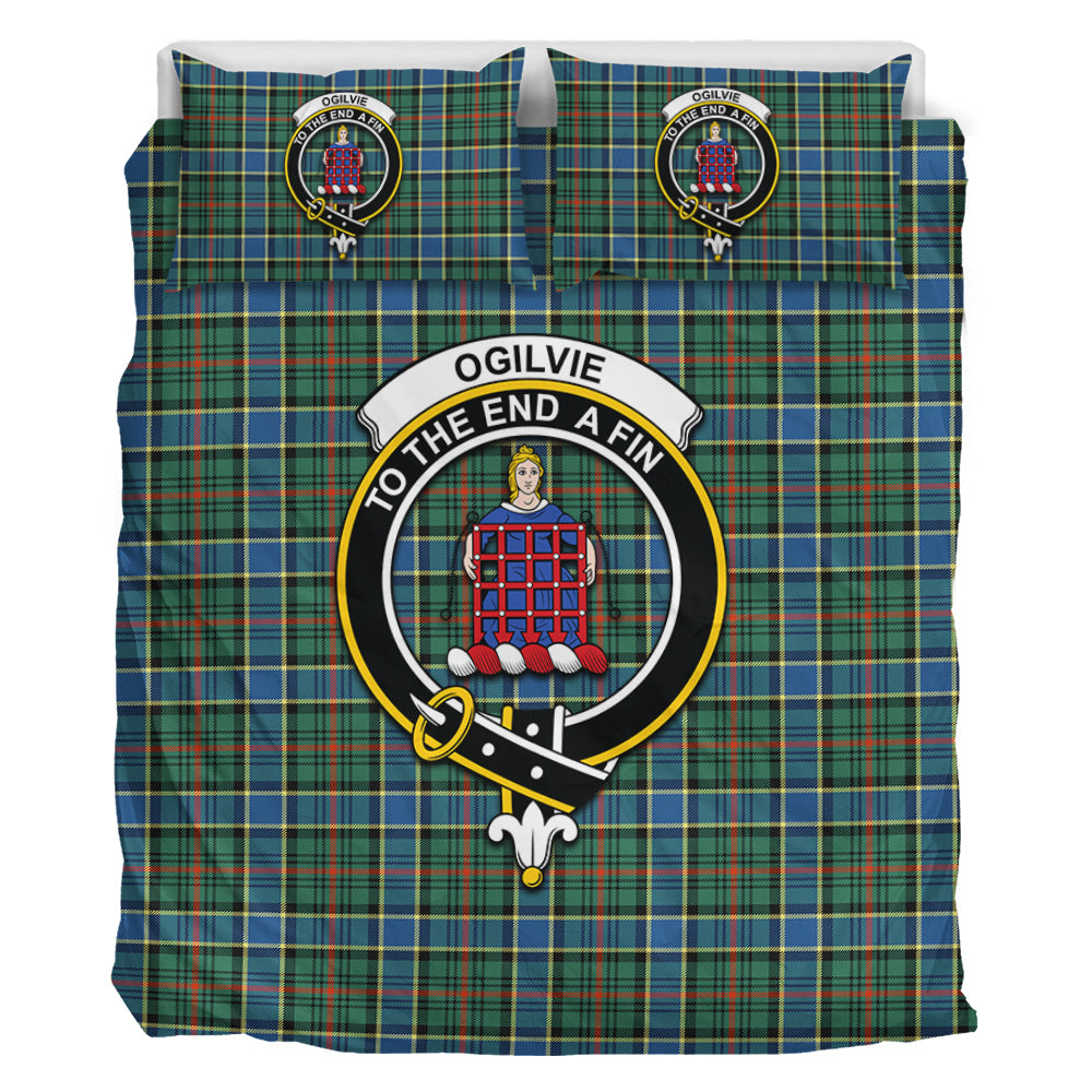 Ogilvie (Ogilvy) Hunting Ancient Tartan Bedding Set with Family Crest - Tartan Vibes Clothing