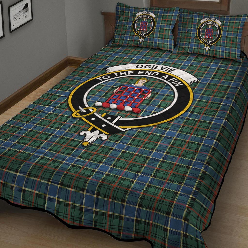 Ogilvie (Ogilvy) Hunting Ancient Tartan Quilt Bed Set with Family Crest - Tartan Vibes Clothing