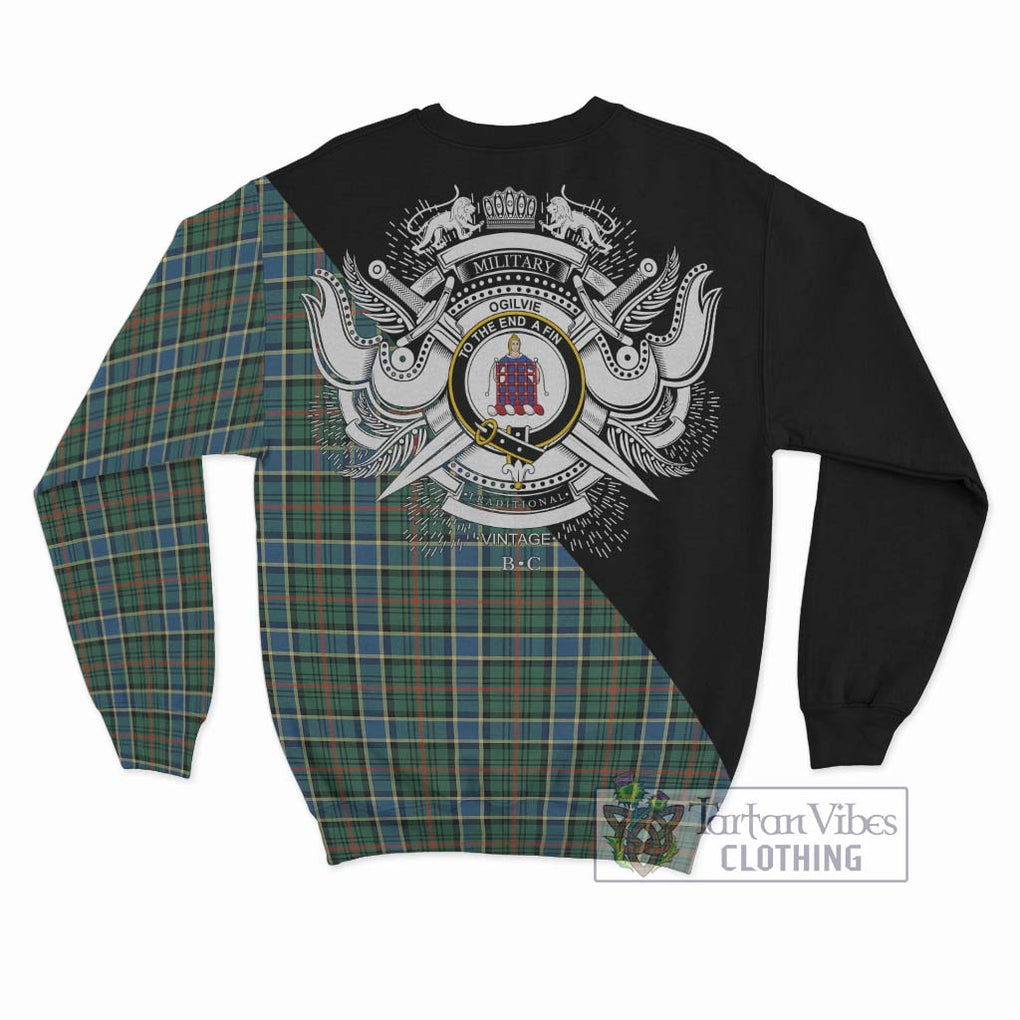 Ogilvie (Ogilvy) Hunting Ancient Tartan Sweatshirt with Family Crest and Military Logo Style - Tartanvibesclothing Shop