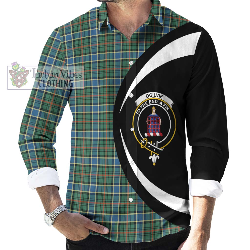 Ogilvie (Ogilvy) Hunting Ancient Tartan Long Sleeve Button Up with Family Crest Circle Style - Tartan Vibes Clothing