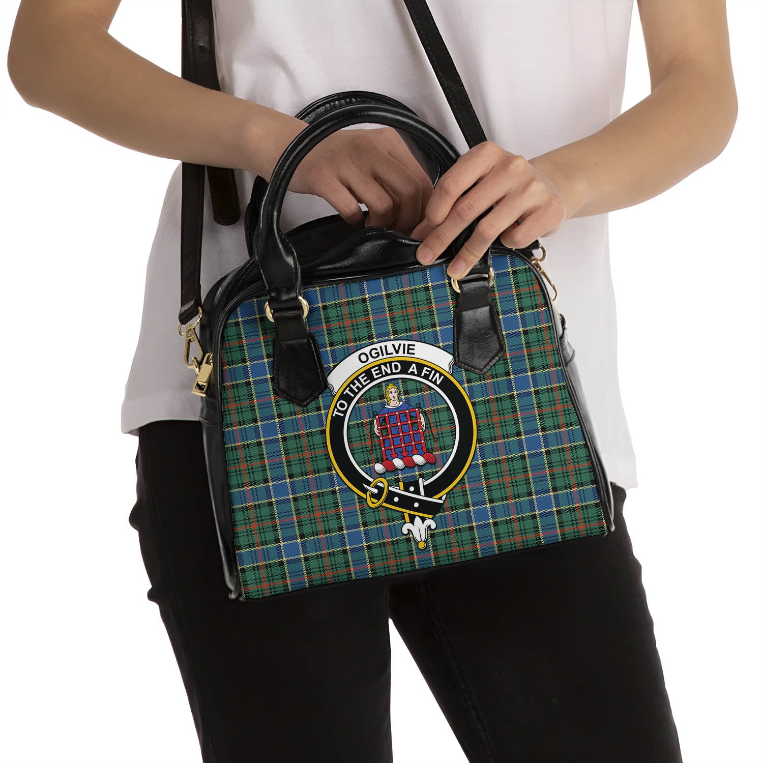 Ogilvie (Ogilvy) Hunting Ancient Tartan Shoulder Handbags with Family Crest - Tartanvibesclothing