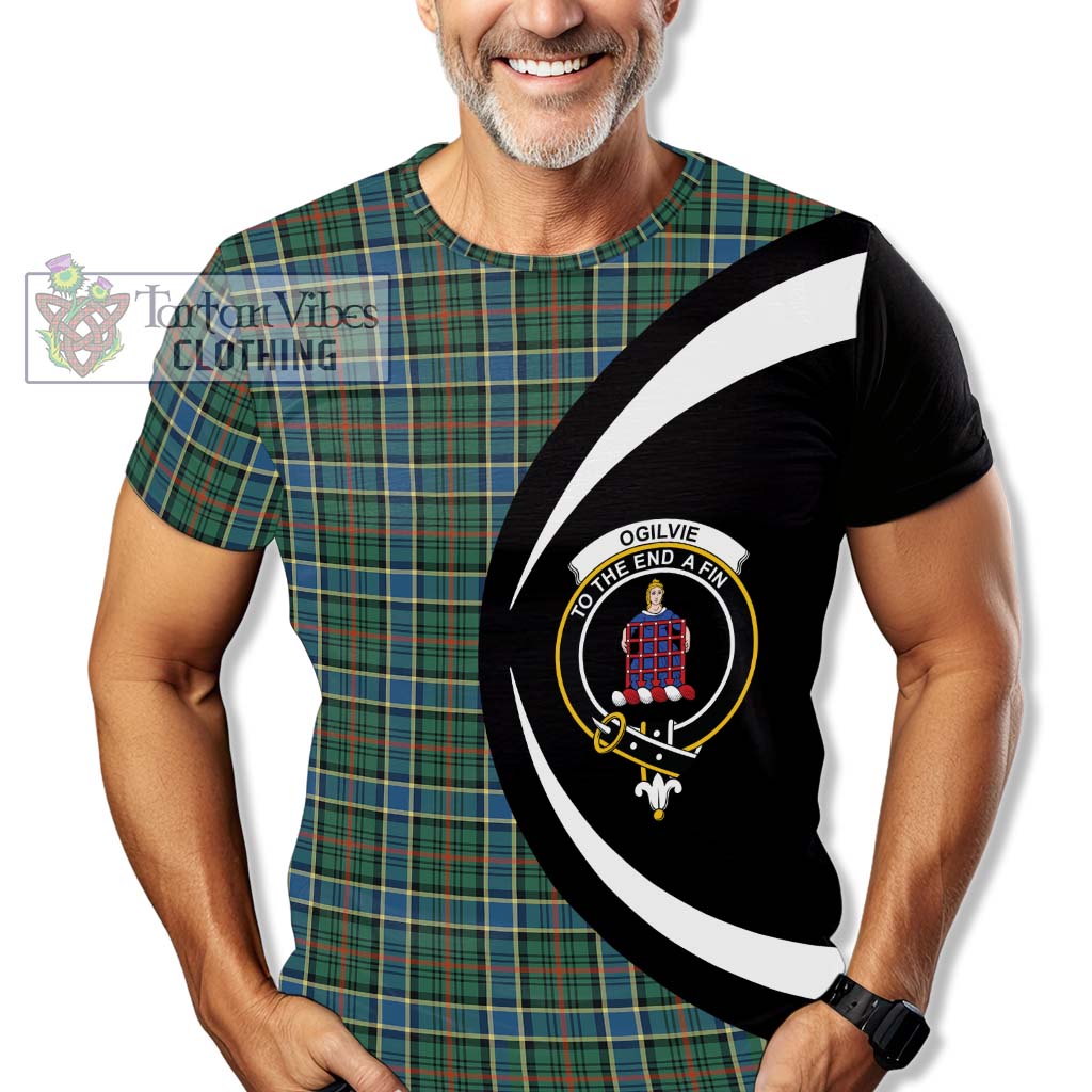 Tartan Vibes Clothing Ogilvie (Ogilvy) Hunting Ancient Tartan T-Shirt with Family Crest Circle Style