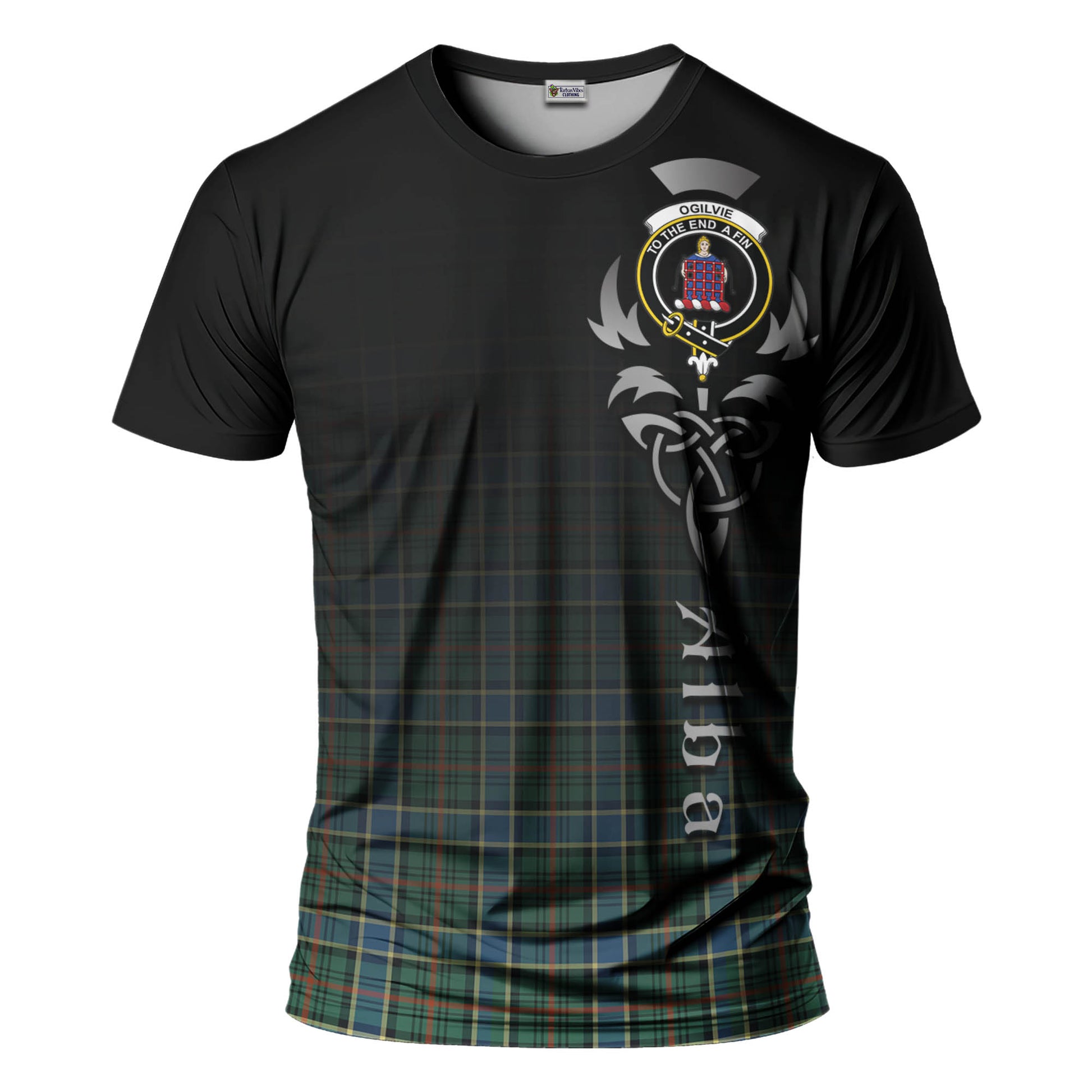 Tartan Vibes Clothing Ogilvie (Ogilvy) Hunting Ancient Tartan T-Shirt Featuring Alba Gu Brath Family Crest Celtic Inspired