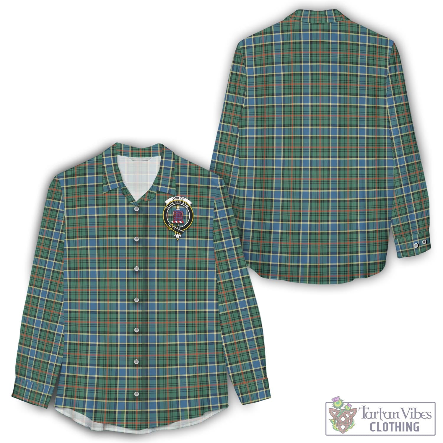 Tartan Vibes Clothing Ogilvie (Ogilvy) Hunting Ancient Tartan Womens Casual Shirt with Family Crest