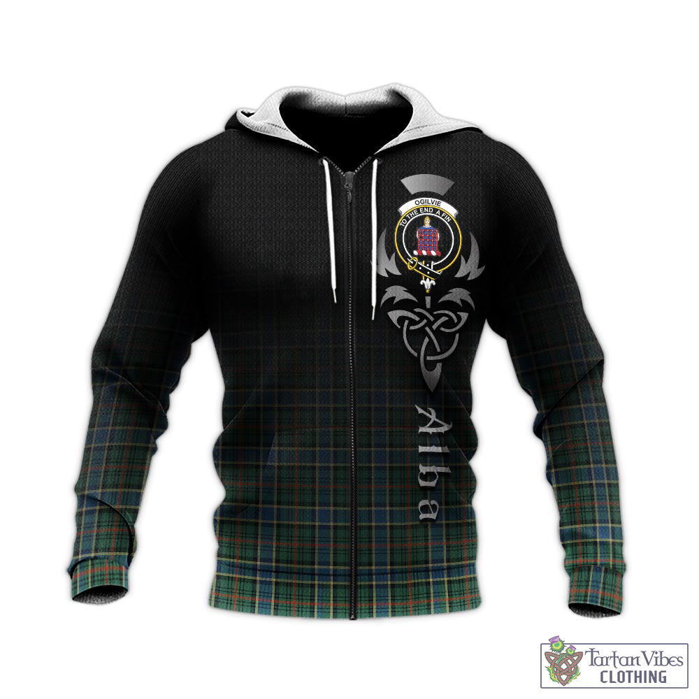 Tartan Vibes Clothing Ogilvie (Ogilvy) Hunting Ancient Tartan Knitted Hoodie Featuring Alba Gu Brath Family Crest Celtic Inspired