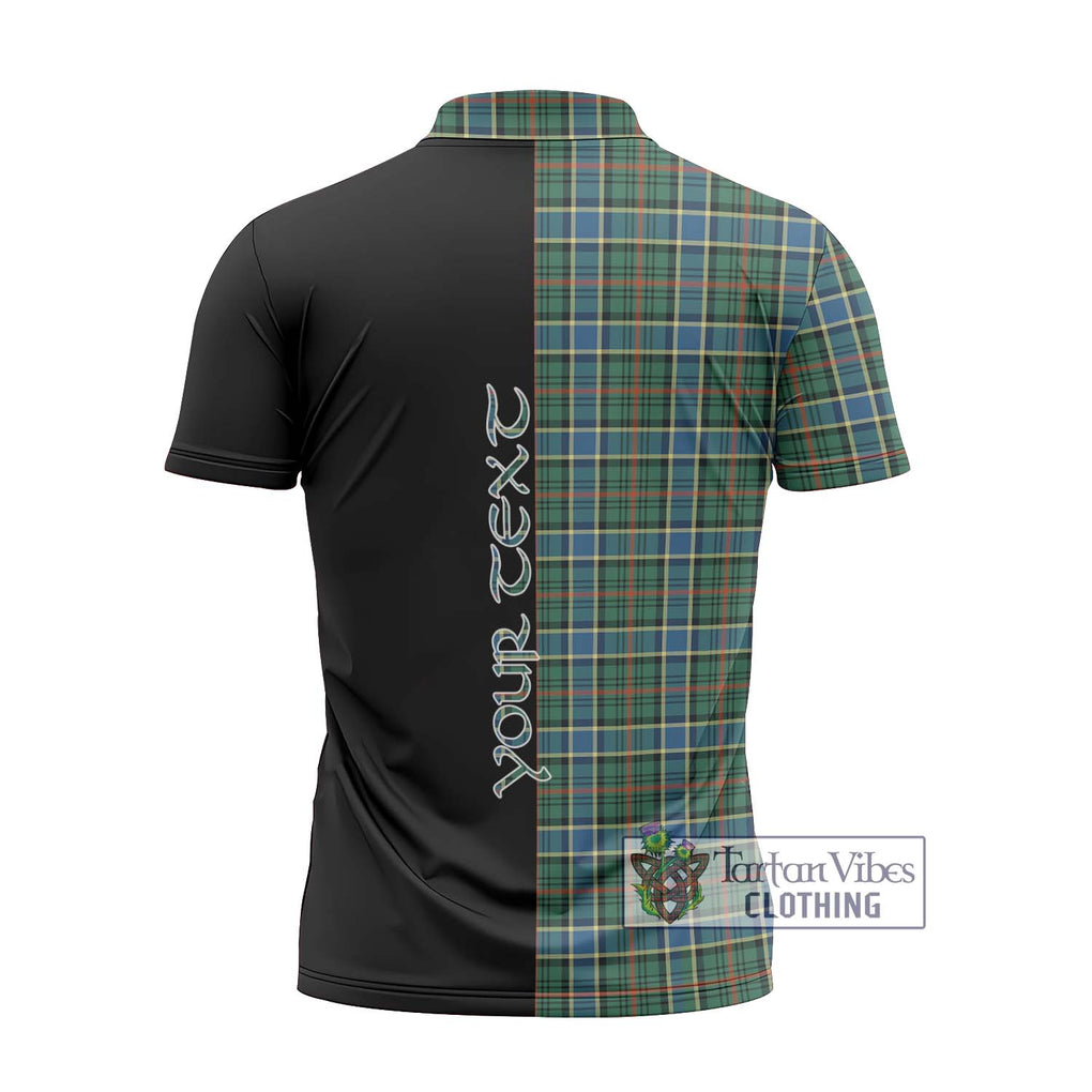 Ogilvie (Ogilvy) Hunting Ancient Tartan Zipper Polo Shirt with Family Crest and Half Of Me Style - Tartanvibesclothing Shop