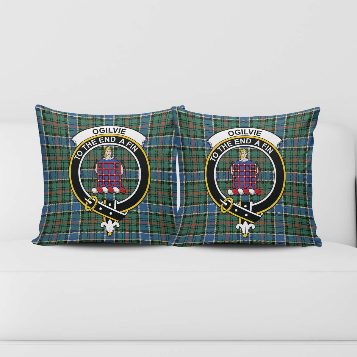 Ogilvie (Ogilvy) Hunting Ancient Tartan Pillow Cover with Family Crest - Tartanvibesclothing