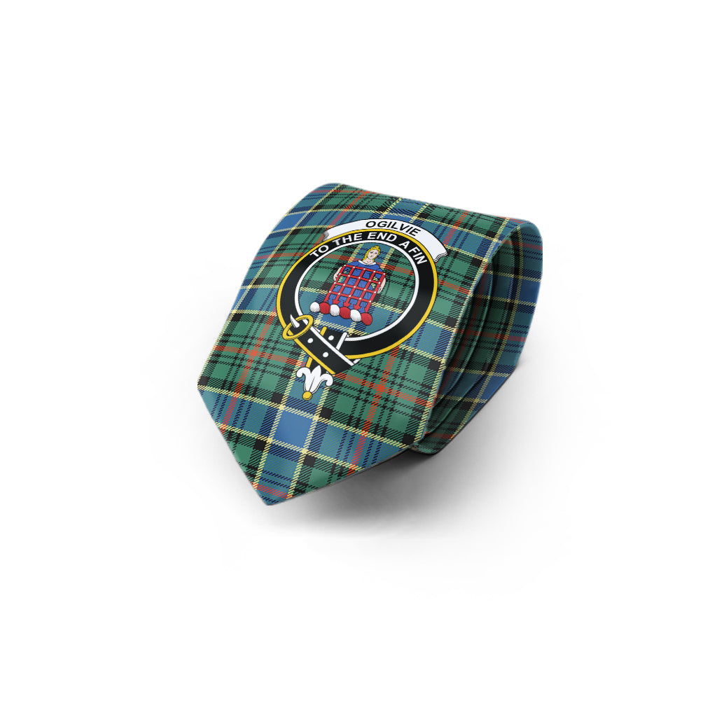 Ogilvie (Ogilvy) Hunting Ancient Tartan Classic Necktie with Family Crest - Tartan Vibes Clothing