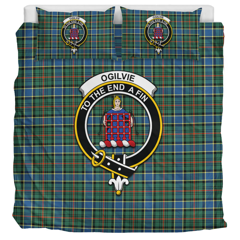 Ogilvie (Ogilvy) Hunting Ancient Tartan Bedding Set with Family Crest UK Bedding Set UK Super King 104*94 inch - Tartan Vibes Clothing