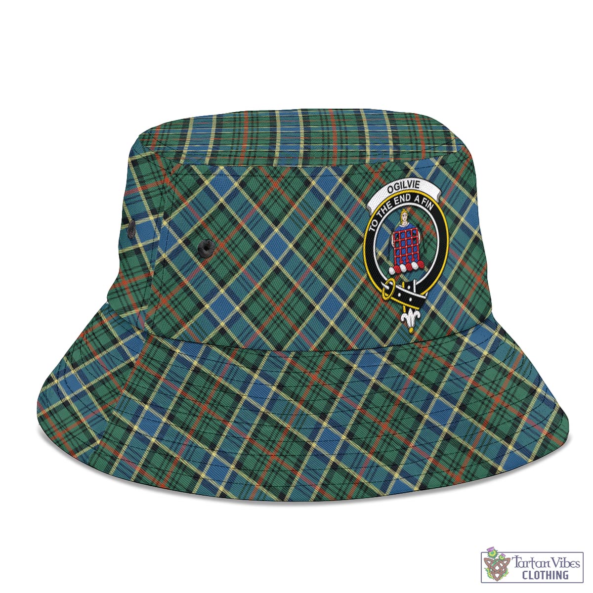 Tartan Vibes Clothing Ogilvie (Ogilvy) Hunting Ancient Tartan Bucket Hat with Family Crest