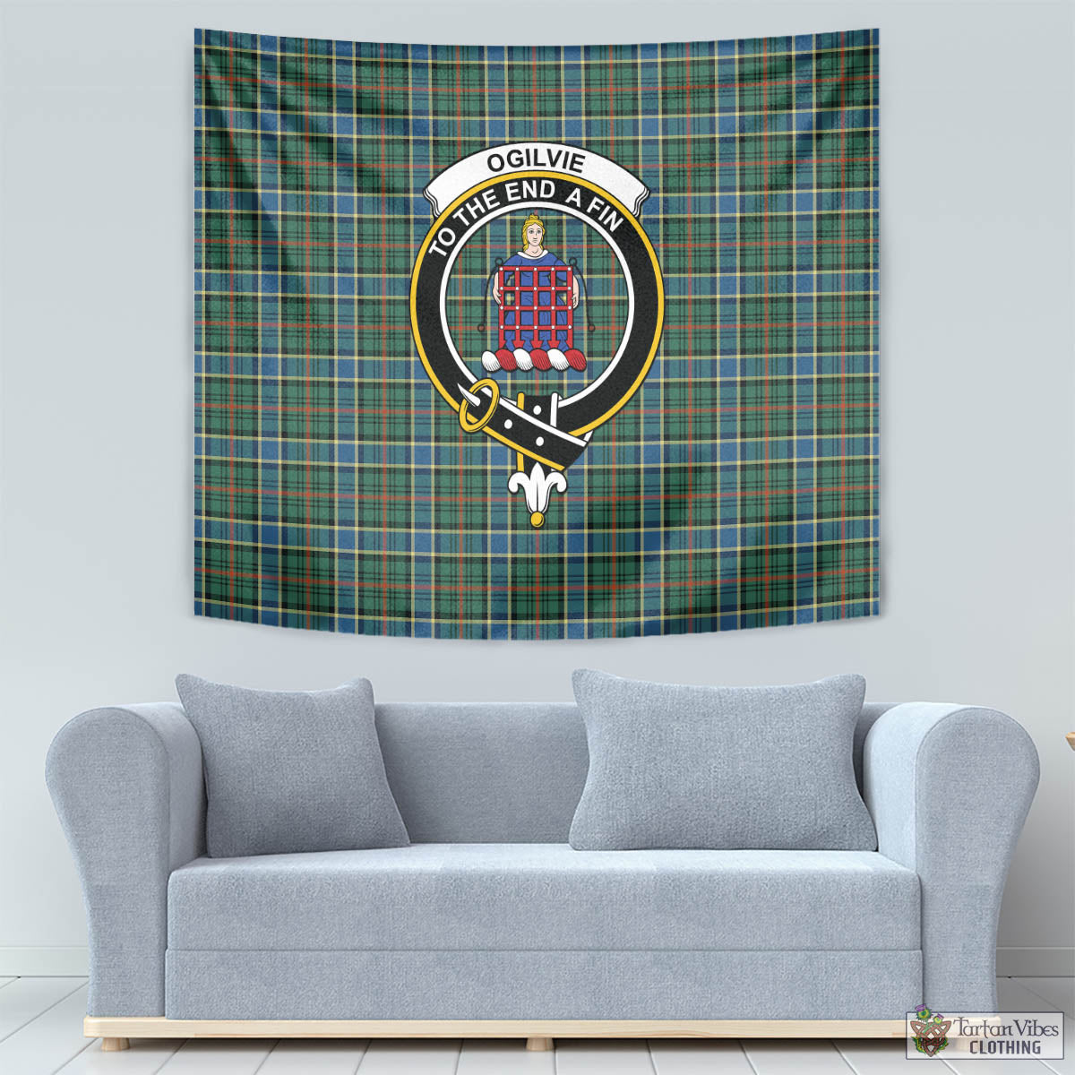 Tartan Vibes Clothing Ogilvie (Ogilvy) Hunting Ancient Tartan Tapestry Wall Hanging and Home Decor for Room with Family Crest