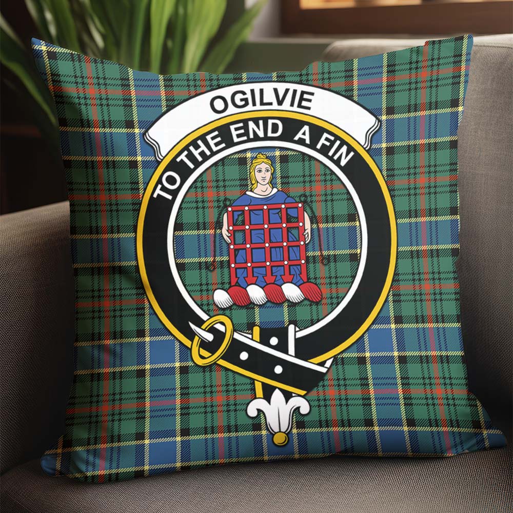 Ogilvie (Ogilvy) Hunting Ancient Tartan Pillow Cover with Family Crest - Tartanvibesclothing