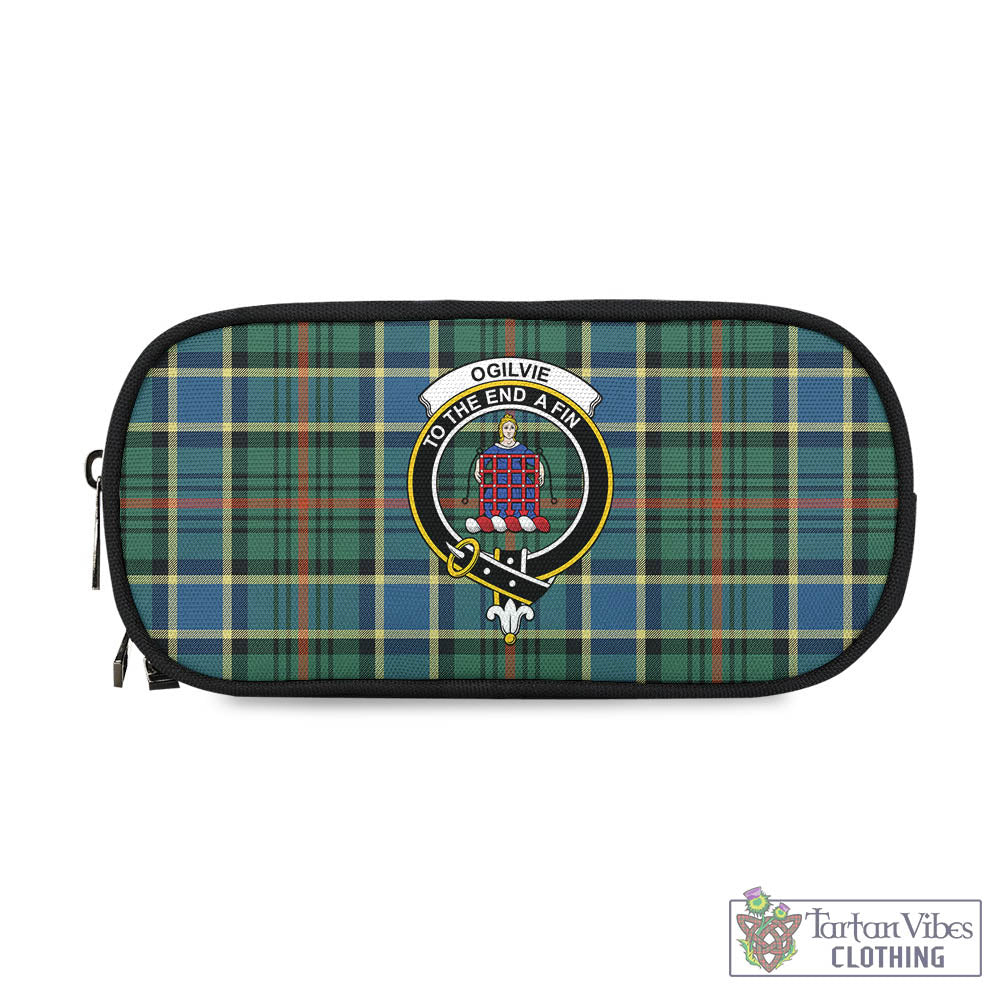 Tartan Vibes Clothing Ogilvie (Ogilvy) Hunting Ancient Tartan Pen and Pencil Case with Family Crest