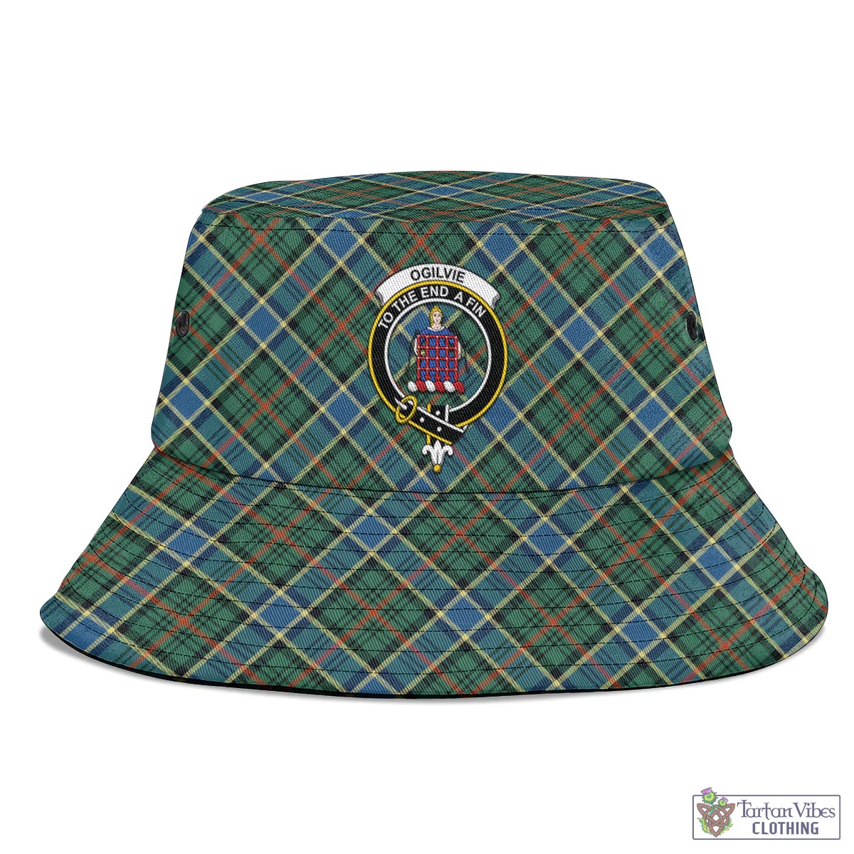 Tartan Vibes Clothing Ogilvie (Ogilvy) Hunting Ancient Tartan Bucket Hat with Family Crest