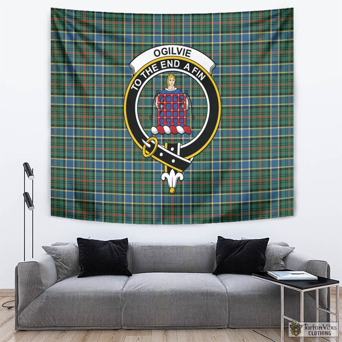 Tartan Vibes Clothing Ogilvie (Ogilvy) Hunting Ancient Tartan Tapestry Wall Hanging and Home Decor for Room with Family Crest