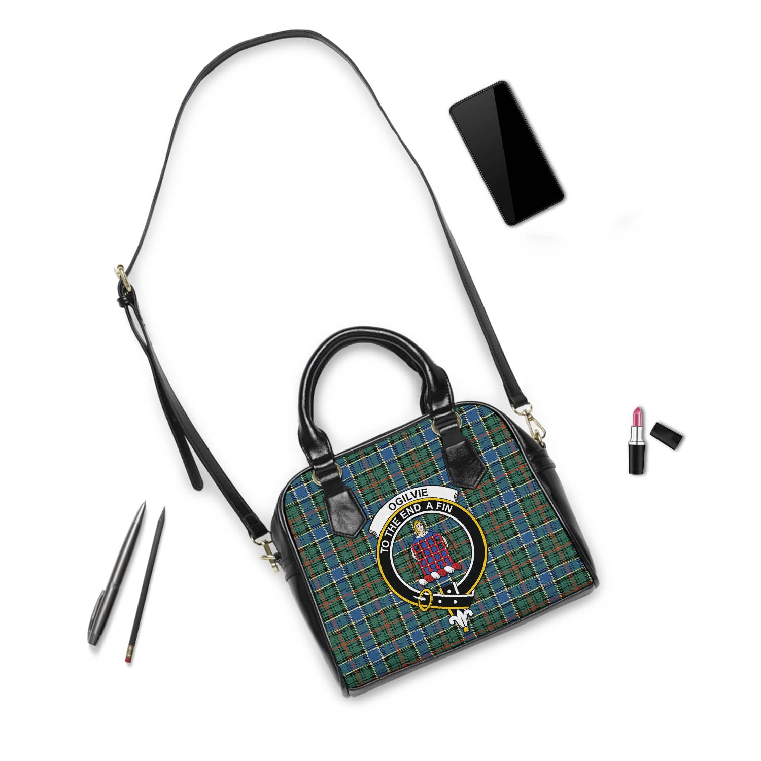 Ogilvie (Ogilvy) Hunting Ancient Tartan Shoulder Handbags with Family Crest - Tartanvibesclothing