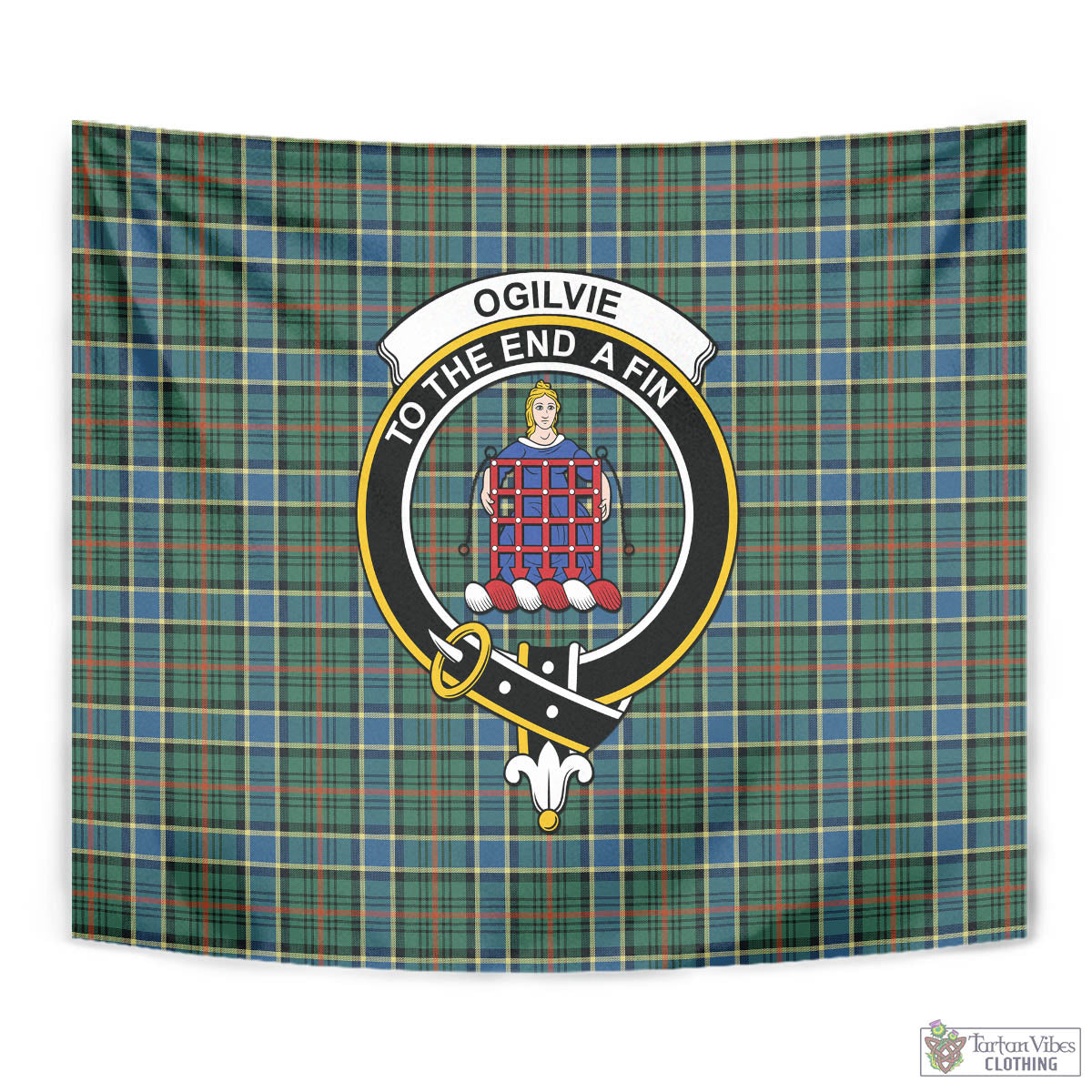 Tartan Vibes Clothing Ogilvie (Ogilvy) Hunting Ancient Tartan Tapestry Wall Hanging and Home Decor for Room with Family Crest