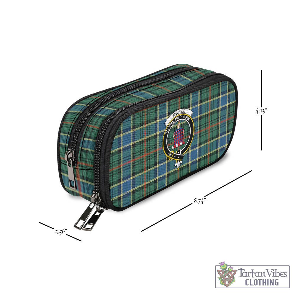 Tartan Vibes Clothing Ogilvie (Ogilvy) Hunting Ancient Tartan Pen and Pencil Case with Family Crest