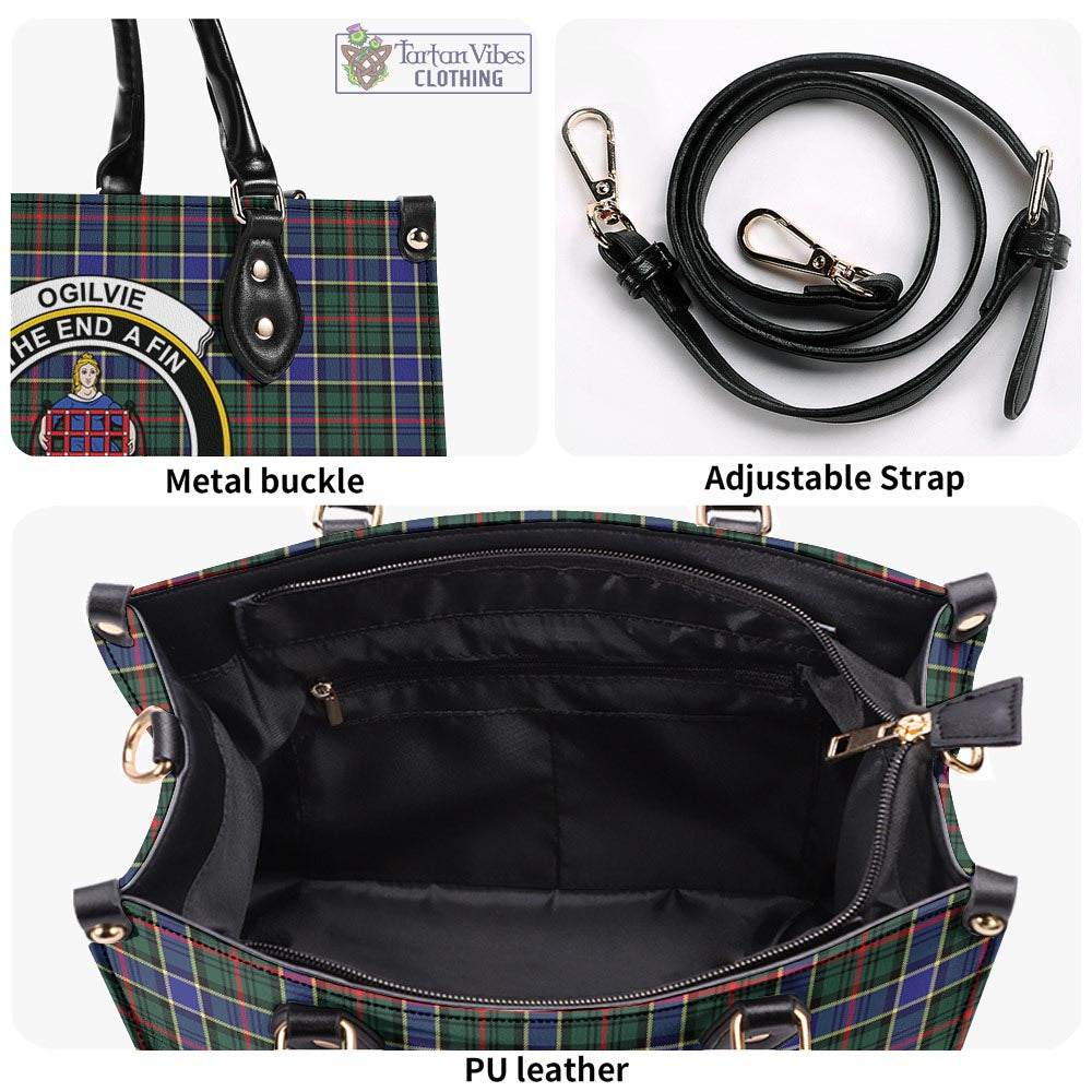 Tartan Vibes Clothing Ogilvie (Ogilvy) Hunting Modern Tartan Luxury Leather Handbags with Family Crest