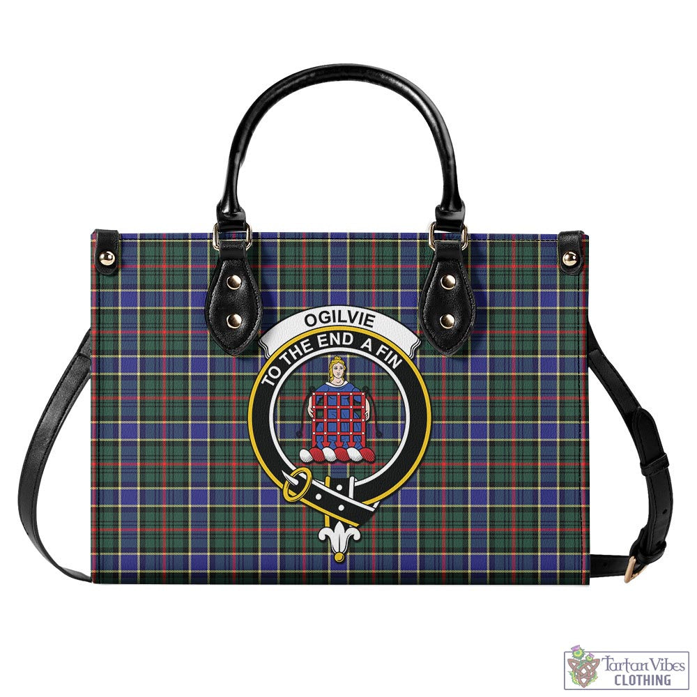 Tartan Vibes Clothing Ogilvie (Ogilvy) Hunting Modern Tartan Luxury Leather Handbags with Family Crest