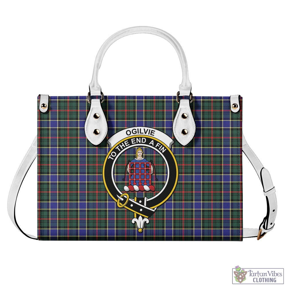 Tartan Vibes Clothing Ogilvie (Ogilvy) Hunting Modern Tartan Luxury Leather Handbags with Family Crest