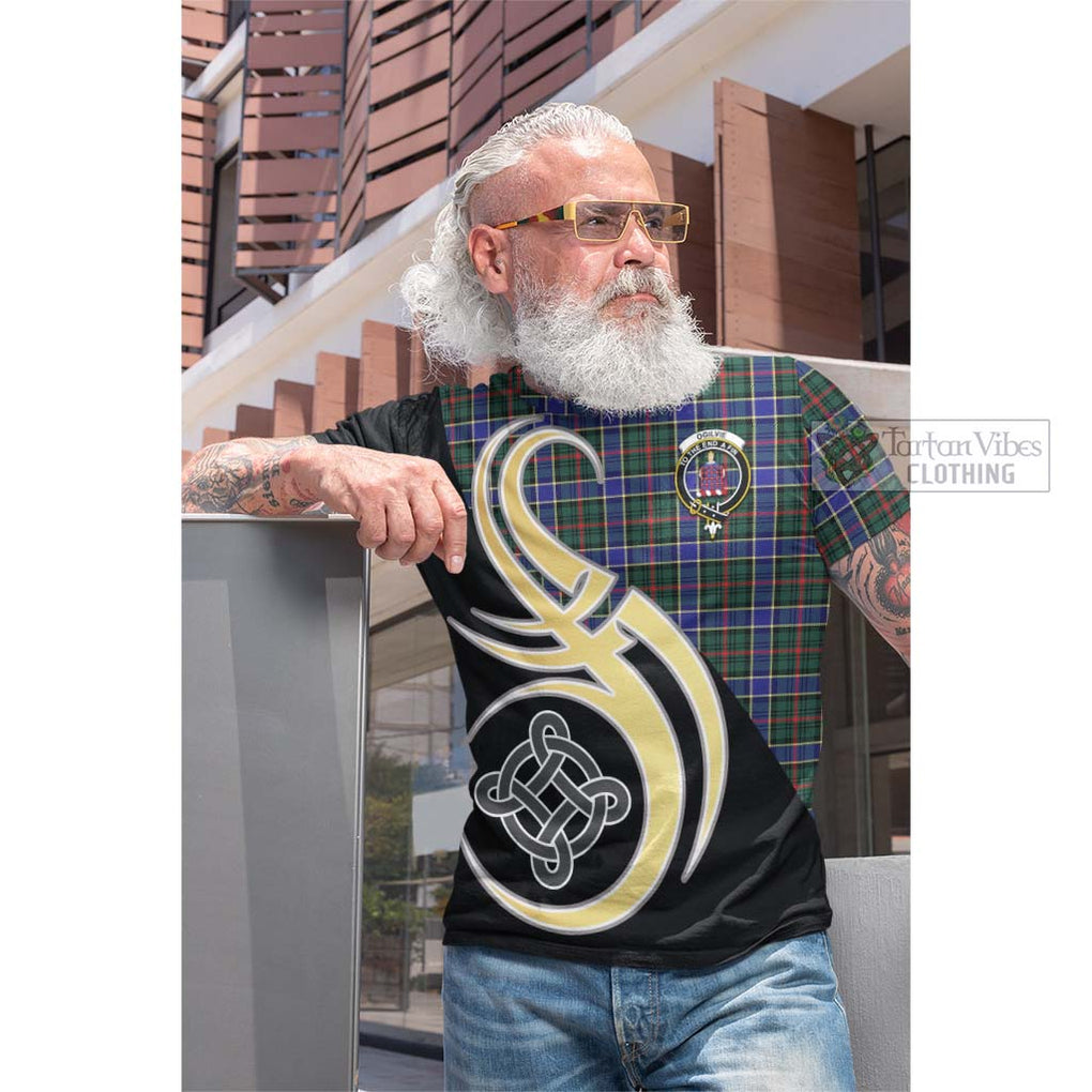 Tartan Vibes Clothing Ogilvie (Ogilvy) Hunting Modern Tartan Cotton T-shirt with Family Crest and Celtic Symbol Style