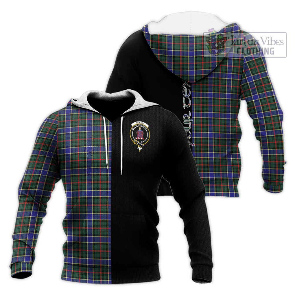 Ogilvie (Ogilvy) Hunting Modern Tartan Knitted Hoodie with Family Crest and Half Of Me Style Unisex Knitted Pullover Hoodie - Tartanvibesclothing Shop