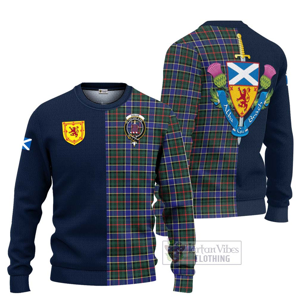 Tartan Vibes Clothing Ogilvie (Ogilvy) Hunting Modern Tartan Knitted Sweater with Scottish Lion Royal Arm Half Style