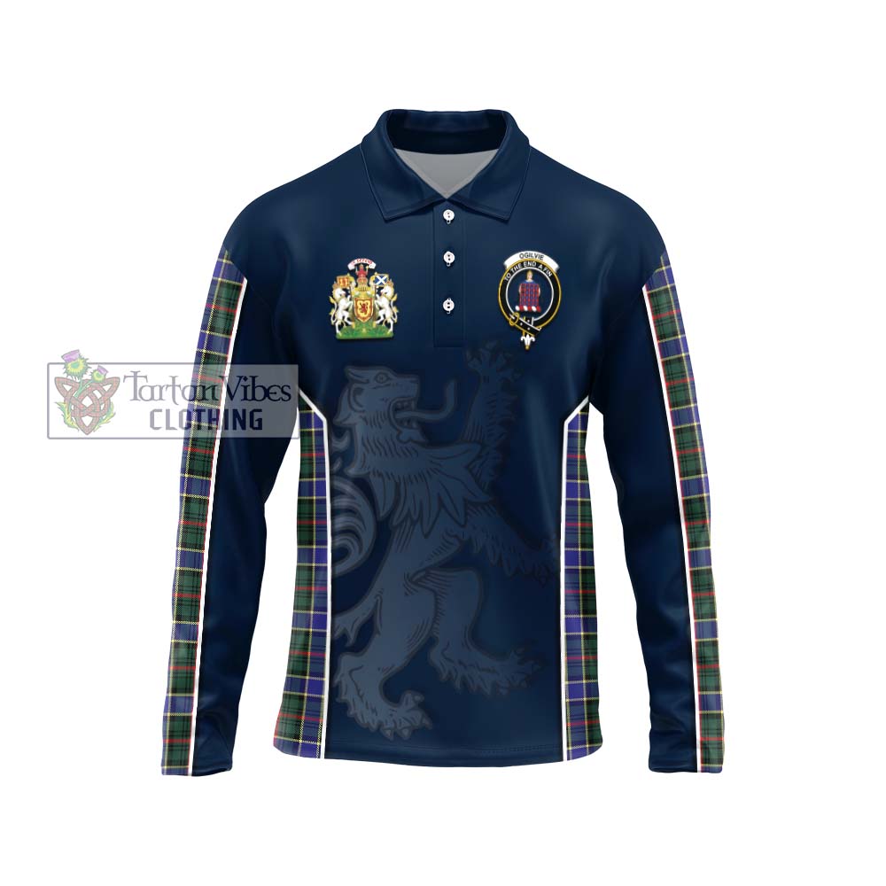 Ogilvie (Ogilvy) Hunting Modern Tartan Long Sleeve Polo Shirt with Family Crest and Lion Rampant Vibes Sport Style Unisex - Tartan Vibes Clothing