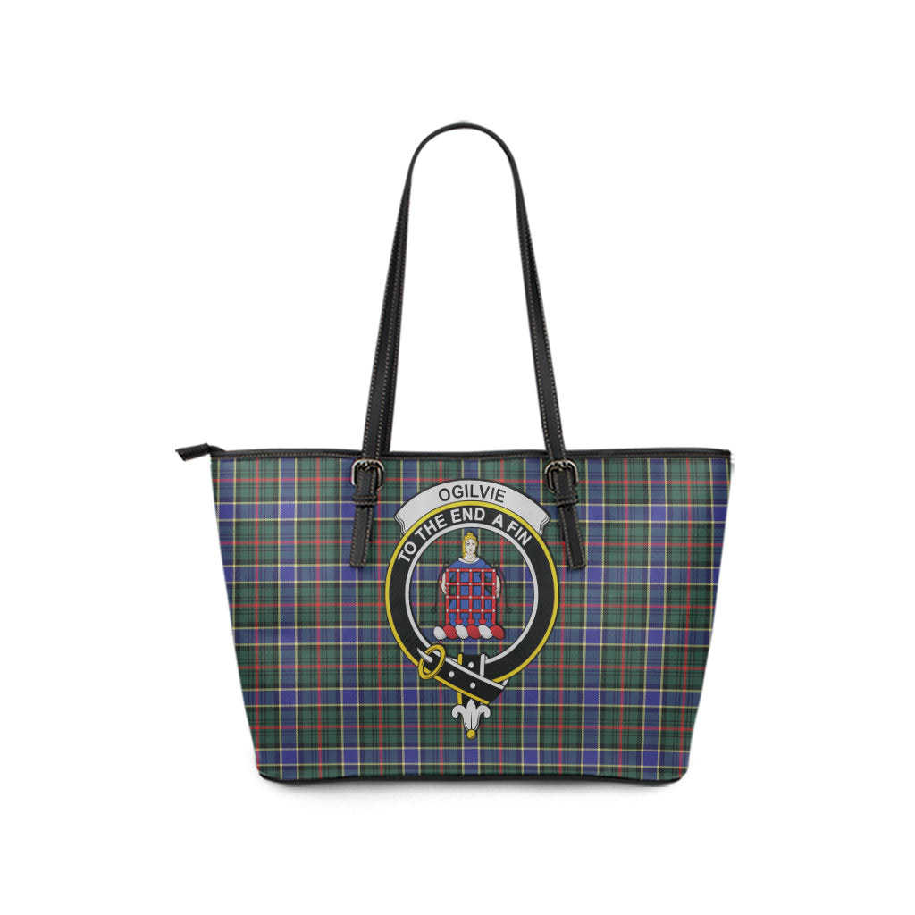 Ogilvie (Ogilvy) Hunting Modern Tartan Leather Tote Bag with Family Crest - Tartan Vibes Clothing